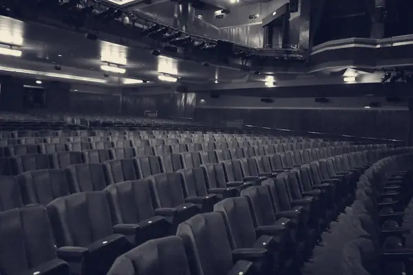 Rows of velvet seats in the Adelphi Theatre auditorium